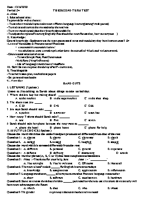 Giáo án Tiếng Anh Lớp 9 - Tiết 34 The second term test - Năm học 2019-2020